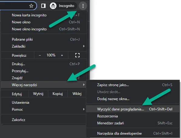 Wyczyść dane przeglądania Google Chrome