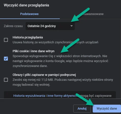 Wyczyść dane Google Chrome