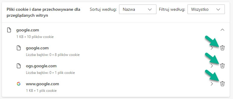 edge usuń ciasteczka