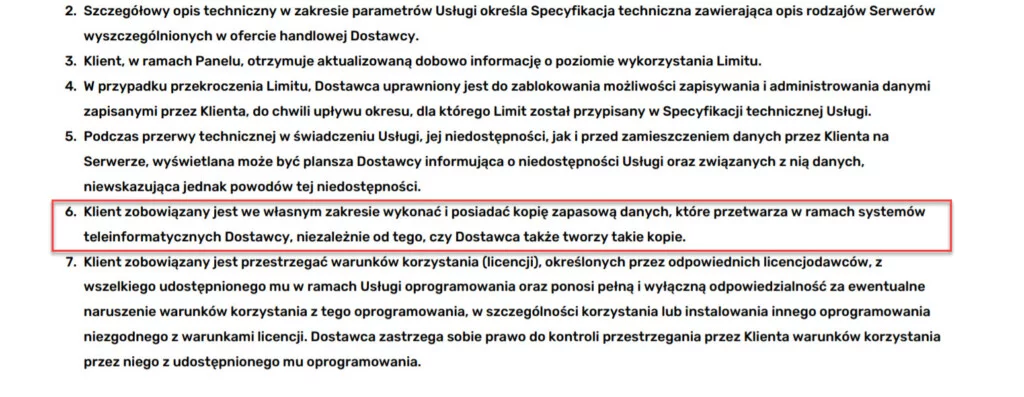 regulamin cyber folks backup kopia bezpieczeństwa we własnym zakresie