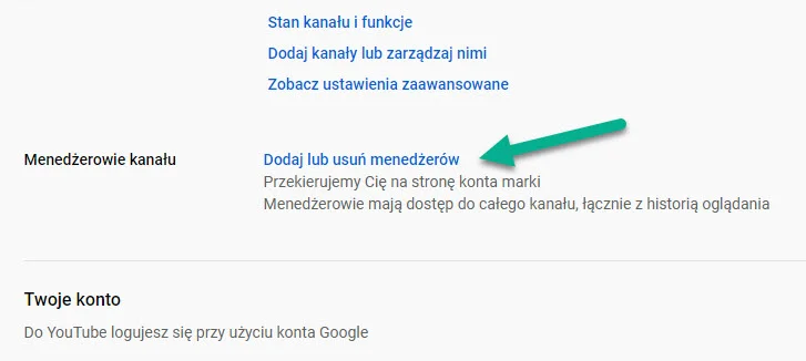 dodaj managera YouTube