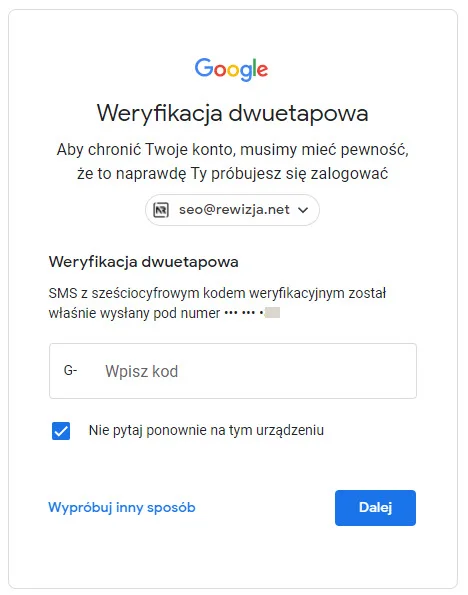 logowanie Google weryfikacja dwuetapowa