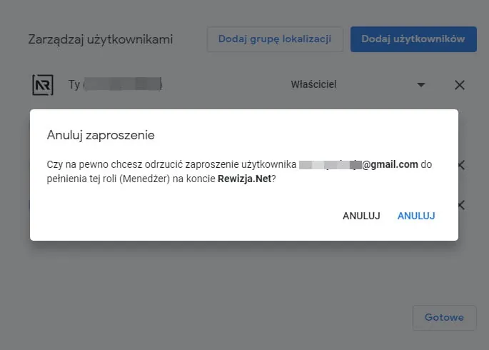 anulowanie dodawania użytkownika GMF