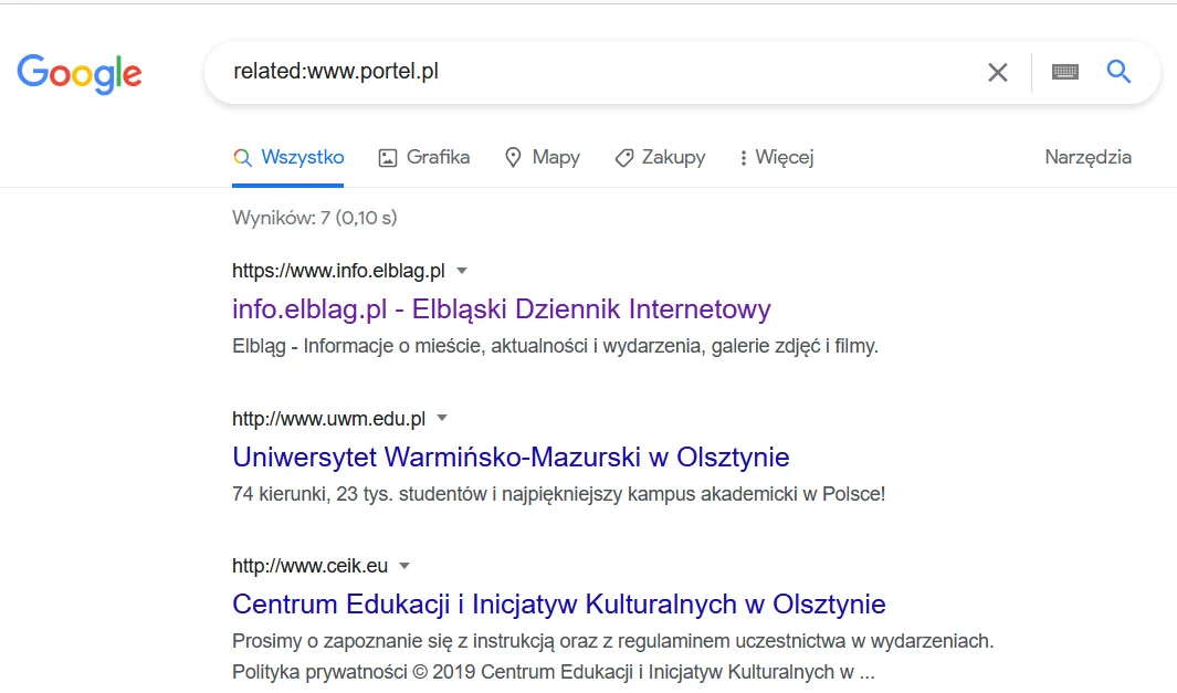 operator wyszukiwanie informacji na pokrewnych stronach