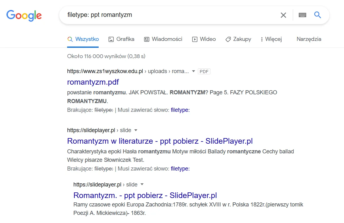 operator wyszukiwanie danych formatów