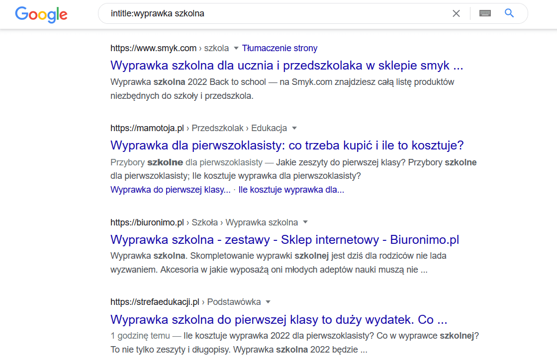 operator wyszukiwanie frazy w tytule