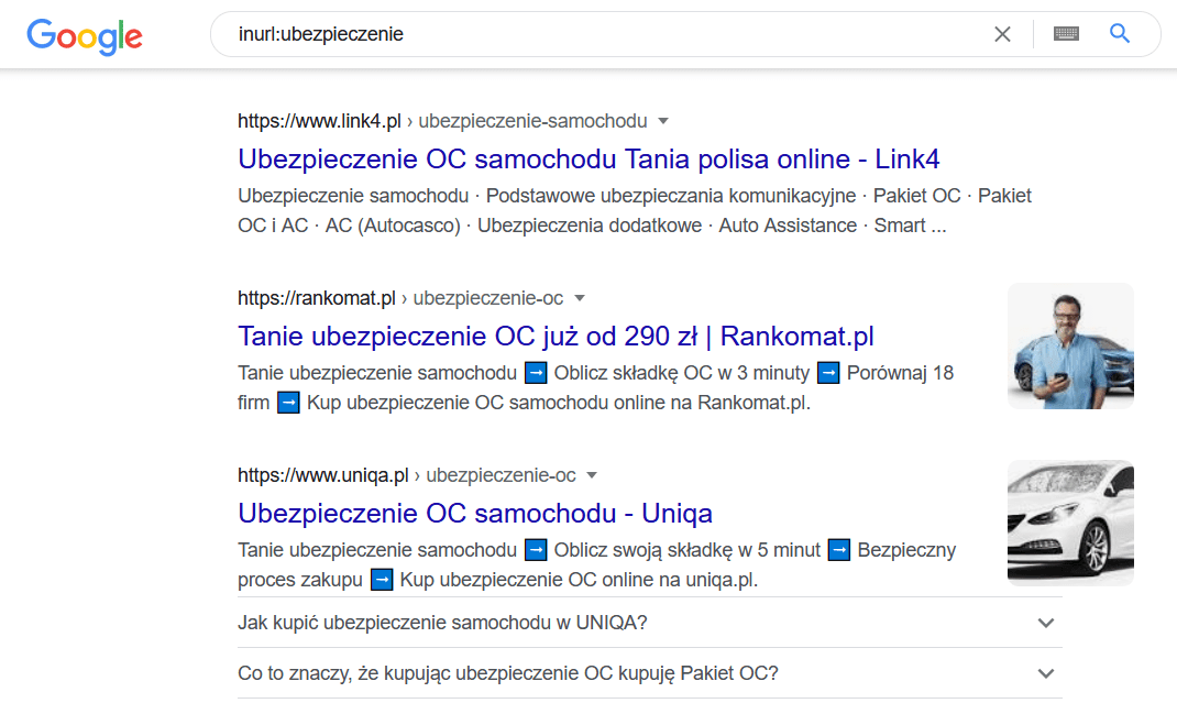 operator wyniki zawierające frazę w URL
